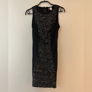 Sparkly black mini dress. Hugs your curves !